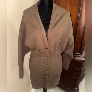 Zara Brown Cardigan Knit Sweater Long Button Down Size M